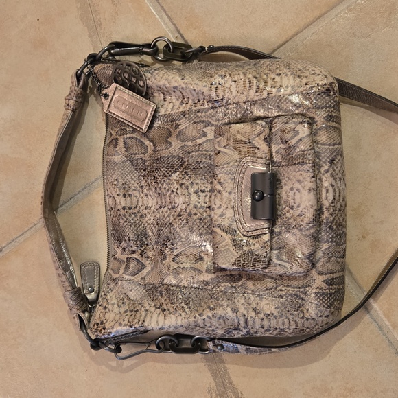 Coach Kristen Brown Tan‎ Embossed Python Leather Purse Hobo E1026 15361 - Picture 2 of 16